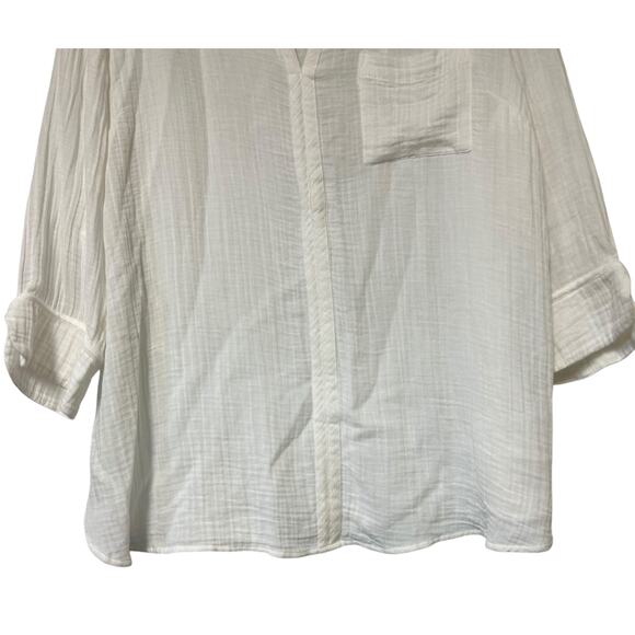 Purejill Top Tunic Gauze White LG Petite Lightweight Sheer Boho Hippie Casual - Picture 3 of 7